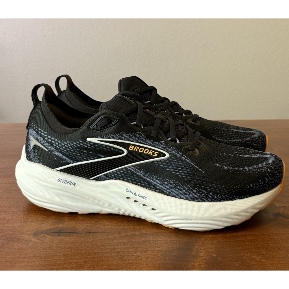 Brooks Mens Glycerin GTS 22 Running Knit Sneakers Size 11 2E W Black Blue Orange